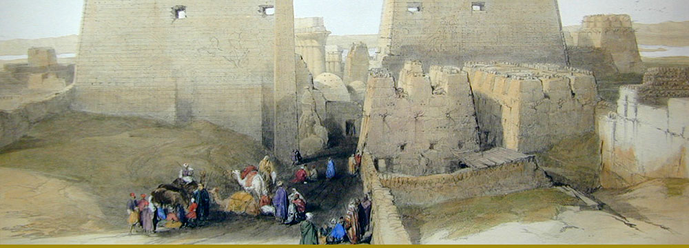 Painting in detail of Egypt woth ruins and people